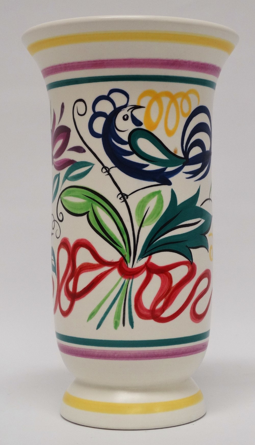 Poole England - A cylindrical trumpet ended vase with hand painted decoration including birds, bears - Image 2 of 4