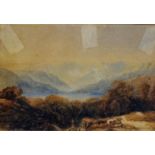 Early 19th century English School View Of The Lakes Watercolour Indistinct inscription verso