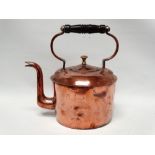 19th century copper stove top kettle - Having a turned wooden handle and the remains of braised