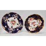 19th Century English Cabinet Plates - Two hand painted cobalt blue and gilt plates with floral