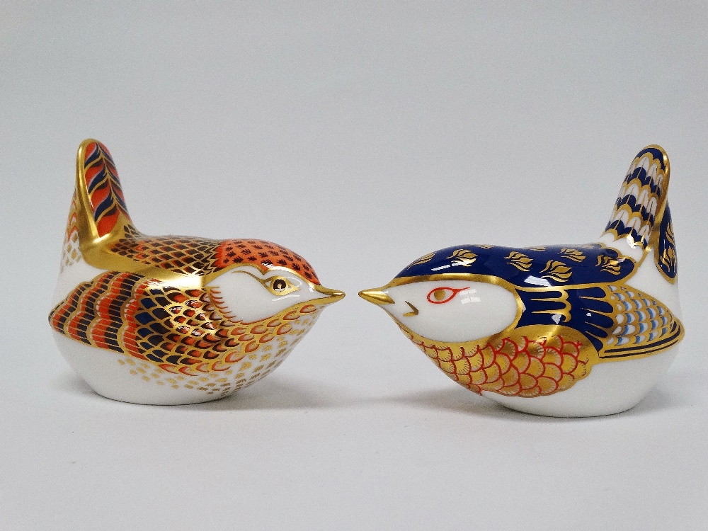 Royal Crown Derby paperweights - Two paperweights modelled as wrens, one in red colourway (1997),