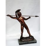 Greek warrior figure - An early 20th century coppered spelter figure of a Trojan spear thrower