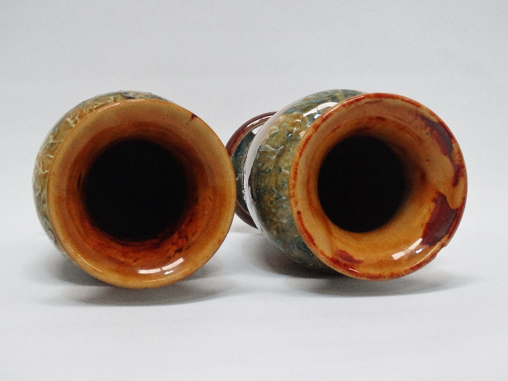 Doulton Lambeth - A pair of Leafware baluster vases, No.r00 and maker's mark ER to base, height 22. - Image 7 of 7