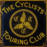 Vitreous Enamel Advertising Sign - A pictorial ' The Cyclists Touring Club' with triform wings and a
