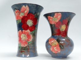 Royal Doulton England - Model D6227, two vases with wild rose decoration, one with flared rim,
