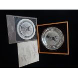 A Bernard Buffet silver dish, bearing import mark for London 1973, with etched gazelle decoration,