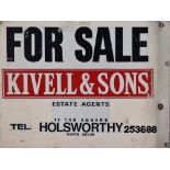 Wall Mounted Advertising Sign - 'FOR SALE KIVELL & SONS, Estate Agents 12 The Square Tel. Holsworthy