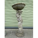 Bird bath - A reconstituted stone bird bath, height 100cm, width 46cm.