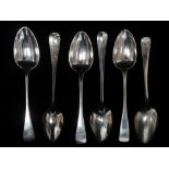 Six silver dessert spoons, London, various dates and makers, earliest 1832, maker's mark for Richard