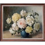 CLARE EXODIE FADELLE (1908-1994) Pale Roses Oil on board Signed and titled verso Framed Picture size