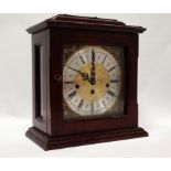 Mahogany musical bracket clock - A FHS Germany three train 17cm dial bracket clock, striking on