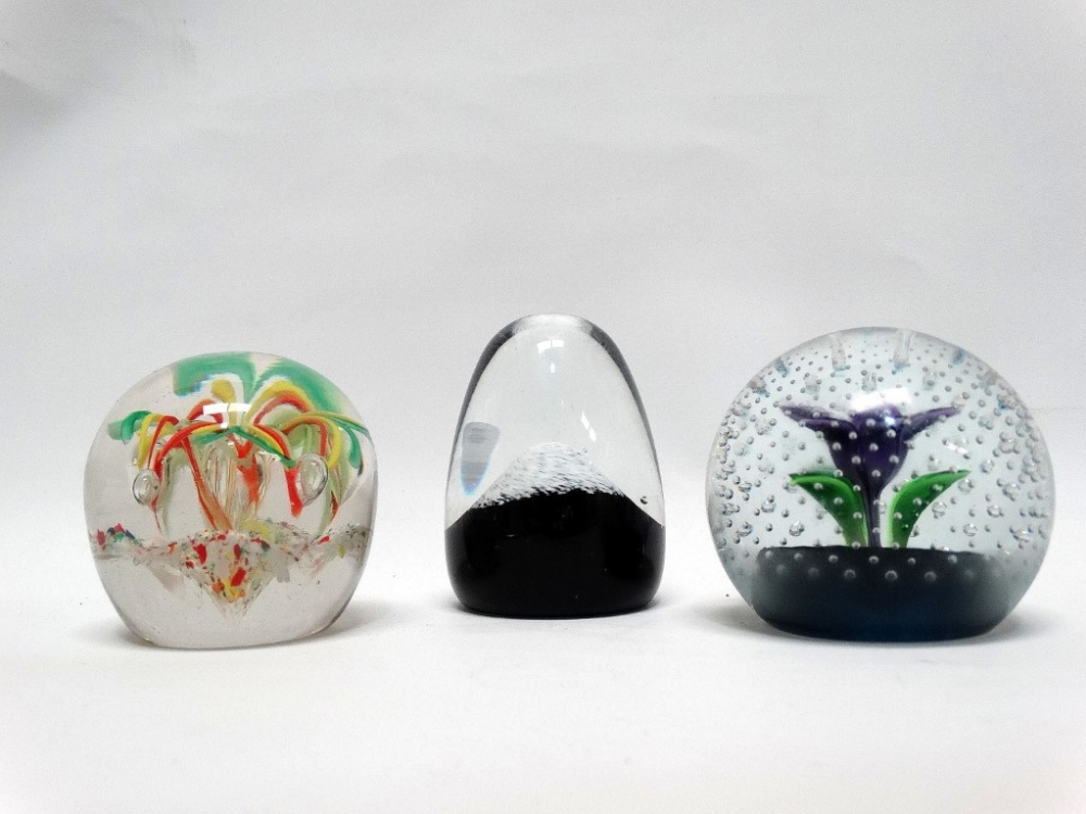 Glass paperweights - Three paperweights, two marked C11G, largest height 8cm.