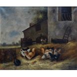 CHARLES MARECHAL (1865-1931) Chickens In A Farmyard Oil on canvas Framed Picture size 44.5 x 53.