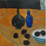 Still Life Fruit and Bottles Oil on canvas board Indistinctly signed and dated '95 Framed and glazed