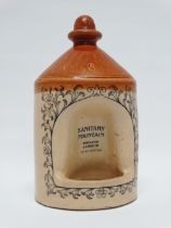 Doulton Lambeth - A two part salt glazed flagon shaped vessel, printed 'Sanitary Fountain' Rd No.