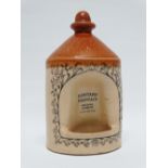 Doulton Lambeth - A two part salt glazed flagon shaped vessel, printed 'Sanitary Fountain' Rd No.