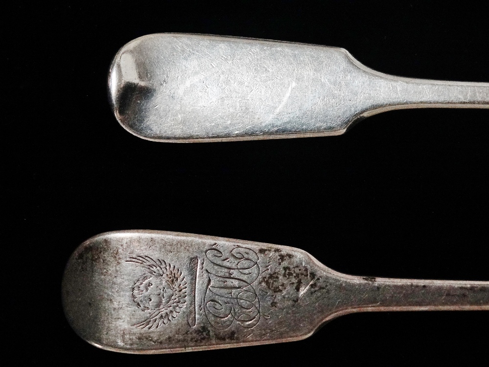 Three silver teaspoons, Exeter 1851, maker's mark for William Pope, two silver teaspoons, Exeter - Image 2 of 3