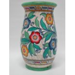Crown Ducal, F. Rhead - A tubelined relief tall vase, bears a green stamp and hand painted mark '