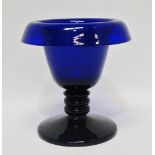 Bristol Blue - A 19th century pedestal vase with fold over rim and ground pontil scar to base,