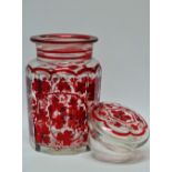 Bohemian - A Bohemian flash cut glass grapevine decorated pickle jar with slab cut sides and