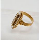Georgian yellow metal marriage ring - With seed pearl and pearl decoration, unmarked, ring size L.