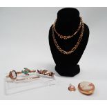 Assorted gold - To include a 15ct gold brooch, a 9ct gold bar brooch with seed pearls, a 9ct cameo