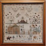 Large sampler - 'Eliz. Davies Aged 11 1835', a polychrome silk thread on cotton with an image of