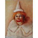 CORRADO BOSCOLO Italian (Early XX) The Clown Oil on board Signed Bears Italian sheet with artist's