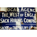 Vitreous enamel - A polychrome sign 'Local Agents The West of England Sack Hiring Company, Sacks And