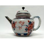 Japanese teapot - A ceramic and white metal mounted teapot in the Imari palette, decorated with a