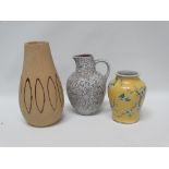 Three assorted ceramic items, to include a West German jug with scraffito decoration to the glaze,