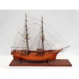 Ship model - The wood brig 'Marie Sophie' of Falmouth, a scale built model mounted on a wooden base,