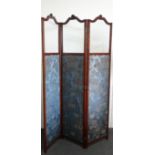 Edwardian three fold screen - The French mahogany framed screen carved with scallop shells to crest,