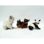 USSR ceramic animals - A brown bear, a polar bear and a panda, tallest height 11.5cm.