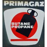 Wall mounted, double sided Vitreous Enamel advertising sign - 'PRIMAGAZ BUTANE PROPANE' showing a
