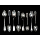 Eight Georgian and later hallmarked silver teaspoons, to include such makers as GC, GS, JP, EE R