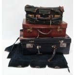 Leather suitcases - Three leather suitcases, some with interior fitting, largest width 51cm, depth