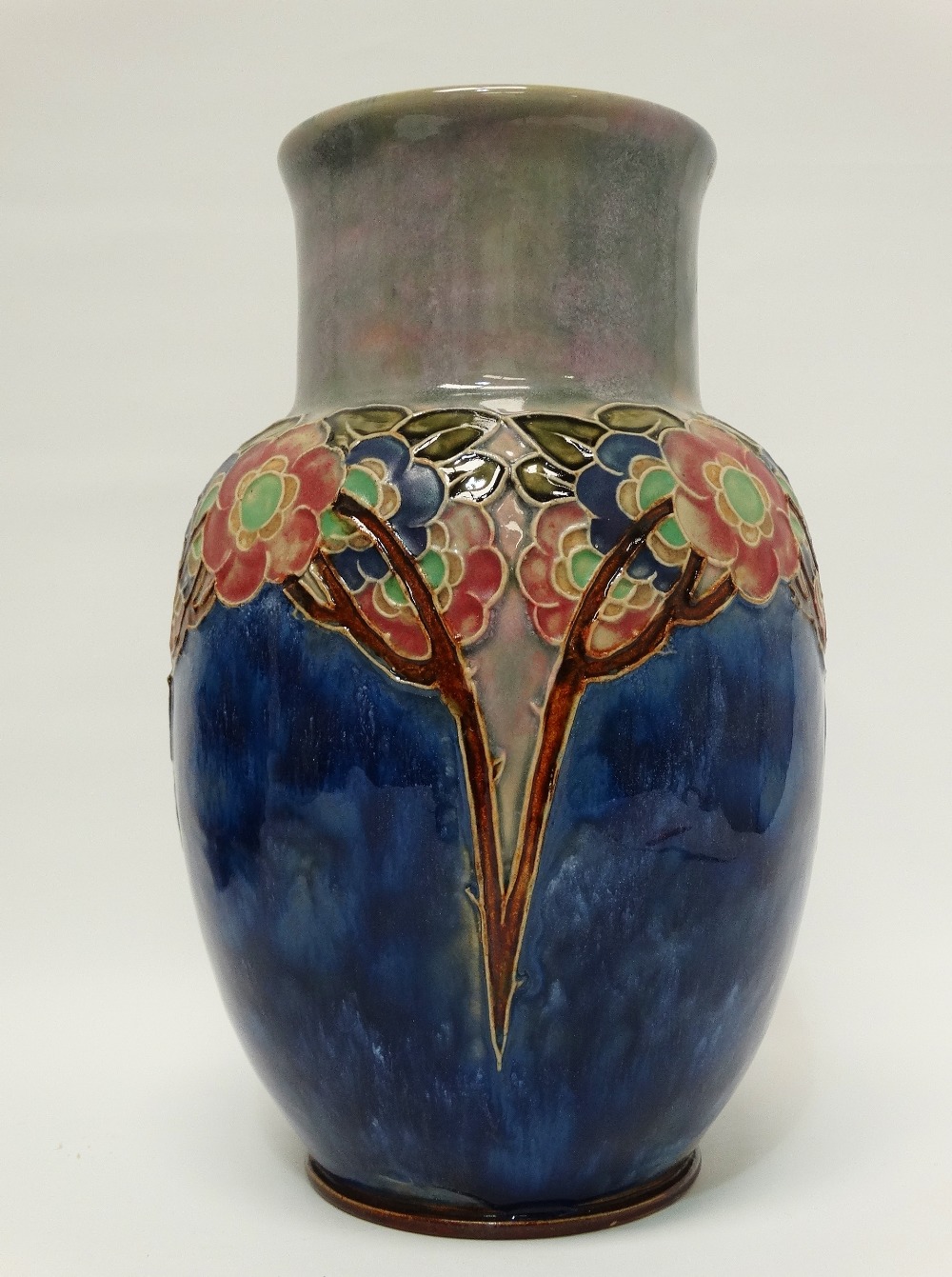 Royal Doulton - A tall baluster Art vase in relief, 8724V and maker's mark for MB to base, height - Image 2 of 5