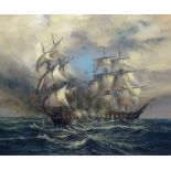F. SINGER (XX) Marine School Naval Battle Oil on canvas Signed Framed Picture size 49.5 x 59.5cm