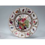 Derby hand painted dish - A gilt edge fruit decorated plate with butterflies, moths, ladybirds, wood