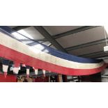 FLAGS - A tri coloured banner, red, white and blue striped, 2,522 x 82cm.