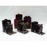 A 6cn x 9cm Ihagee folding plate camera with Meyer Gorlitz Veraplan lens in Compur shutter and three