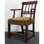 Mendlesham carver chair - A circa 1800 oak open armchair with three sphere and gated back, height