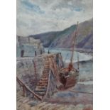 Marine School (XX) Cornish Harbour Sea Wall Watercolour Framed and glazed Picture size 32.5 x 22cm