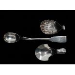 A silver 'Fiddle' pattern egg spoon with traces of gilding to bowl, London 1845, maker's mark for