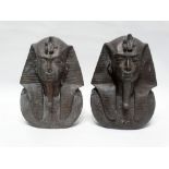 Egyptian - A pair of bronzed effect (resin) pharaoh masks with traces of verdigris, height 30cm.