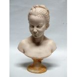 A. Giamelli - A reconstituted marble bust of a young girl on an alabaster turned socle, signed under