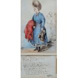 1870 English School Whe'er I Take My Walk Abroad ... Watercolour cartoon with verse Pen, ink and
