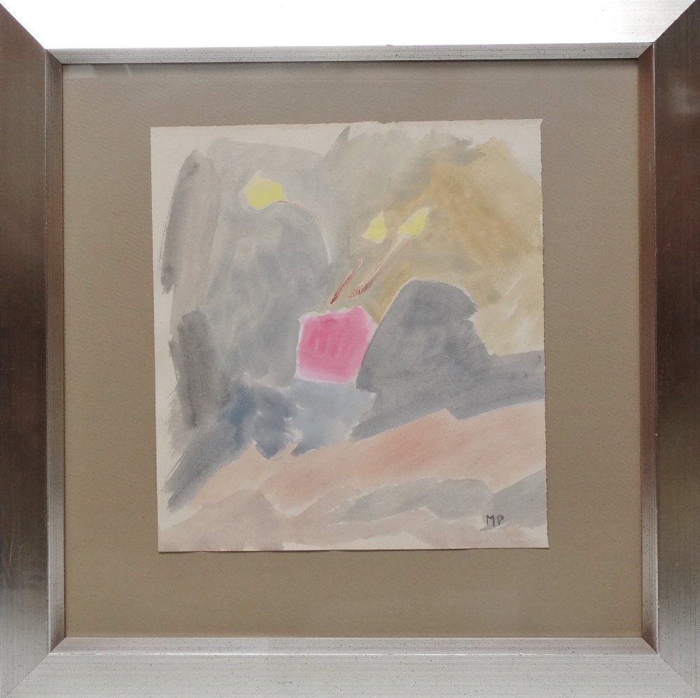 Follower of MARY POTTER Grey Rock and Yellow Flowers Watercolour Initialled Framed and glazed - Image 2 of 3