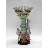 19th century continental oil lamp stand - A hand painted ceramic column depicting two figures
